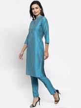 Women Blue & Green Self-Striped Kurta with Trousers ( JOKS 1310 Blue )-JOKS-1310